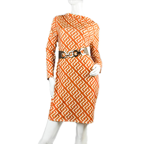 Langarm-Kleid in trendigem Muster