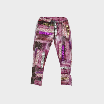 Metallic Patchwork Hose mit elastischem Bund in Magenta