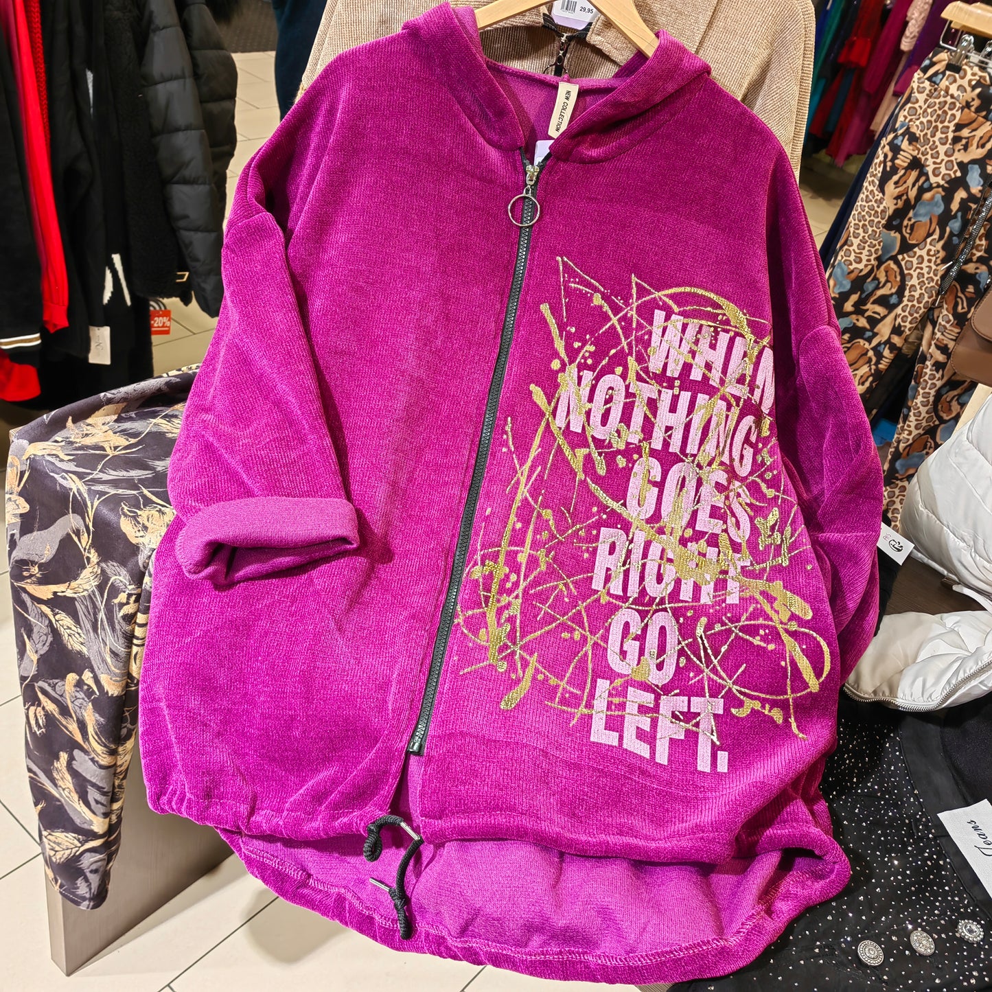 Cordjacke mit text-Motiv