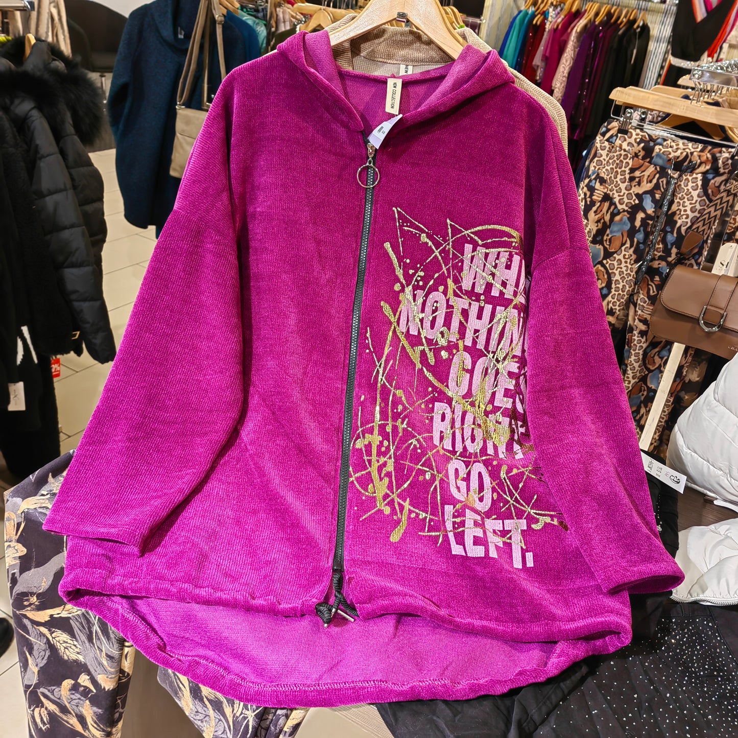 Cordjacke mit text-Motiv