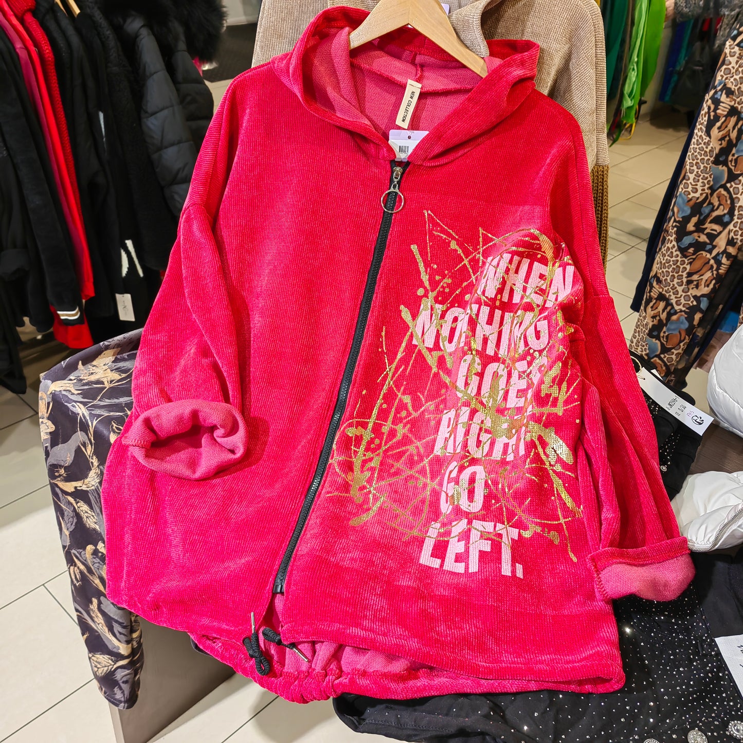 Cordjacke mit text-Motiv