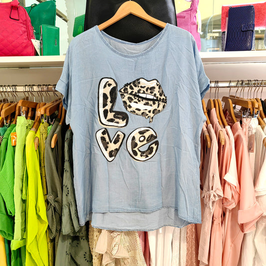 Sommershirt "Love" in Jeans-Look