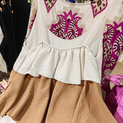 Volant Träger-Kleid in Camelfarbe und Beige